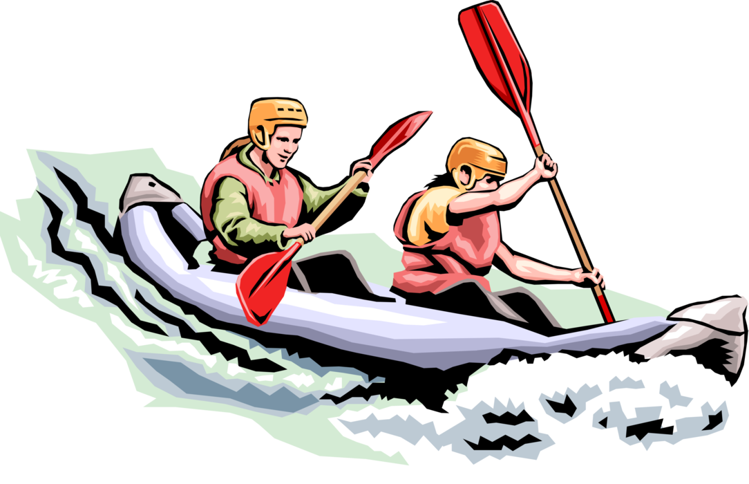 Vector Illustration of Extreme Water Sports Whitewater Rafting and Kayaking