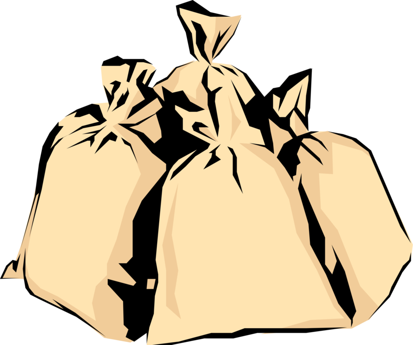 Vector Illustration of Money Bag, Moneybag, or Sack of Money used to Hold and Transport Coins, Cash and Banknotes