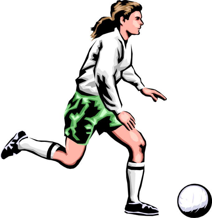 Vector Illustration of Sport of Soccer Football Player Moves the Ball Down the Pitch