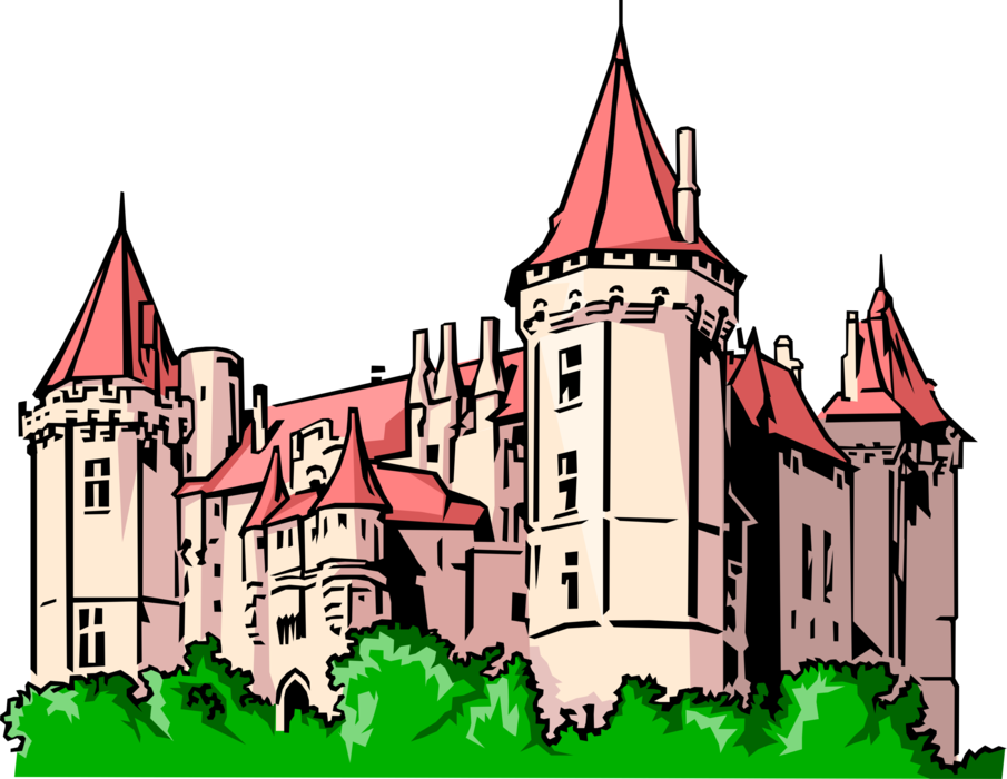 Vector Illustration of European Castle Fortification Architecture 