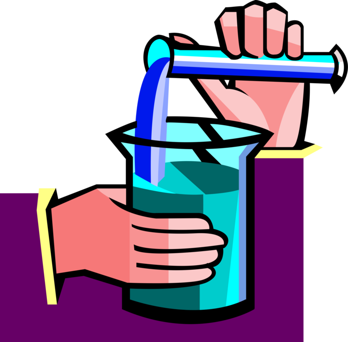 Vector Illustration of Hands Mixing Chemicals in Laboratory