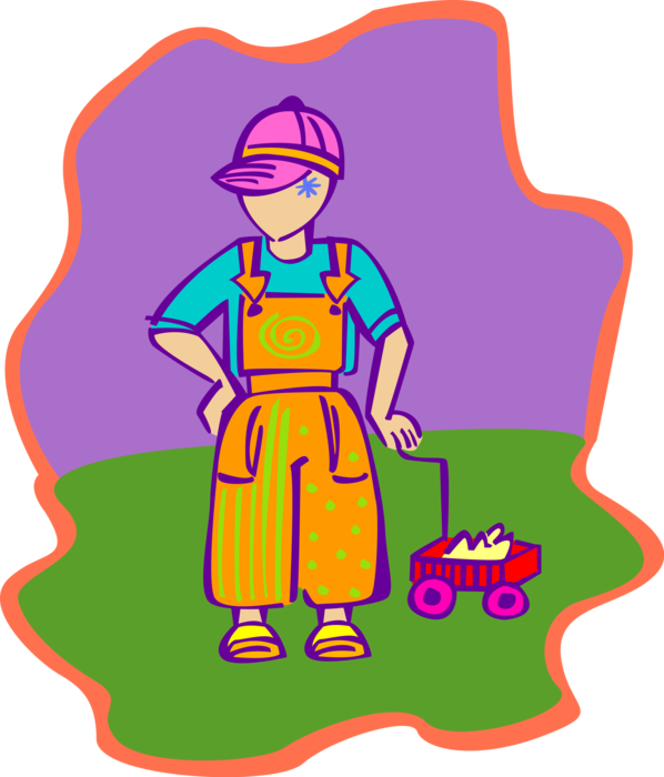 Vector Illustration of Child with Wagon