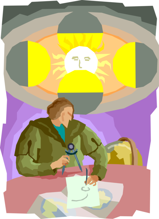 Vector Illustration of Nicolas Pol Mikolaj Kopernik Copernicus Places the Sun at the Center of Universe
