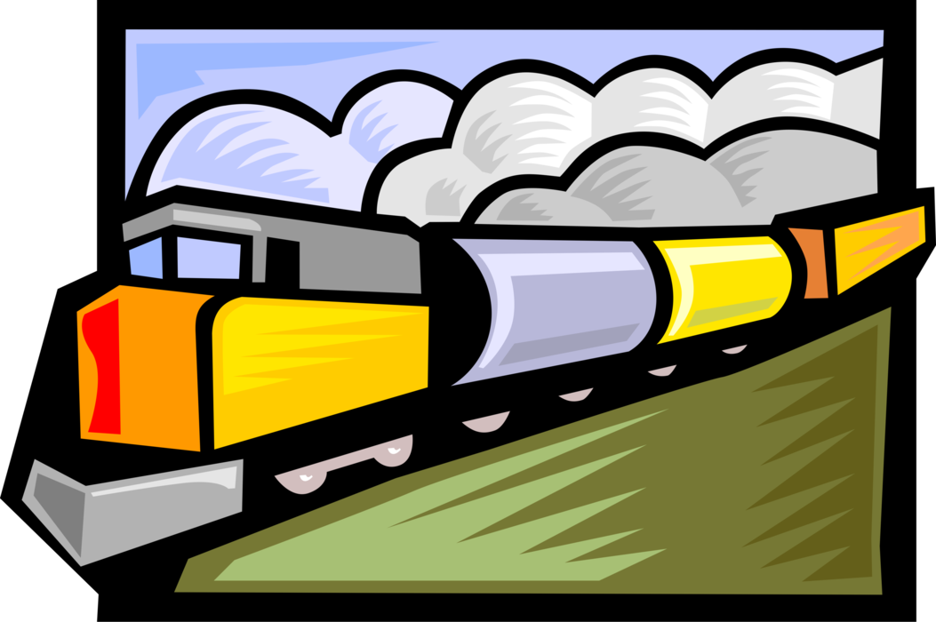 Vector Illustration of Railroad Rail Transport Speeding Locomotive Railway Train Transport and Distribution