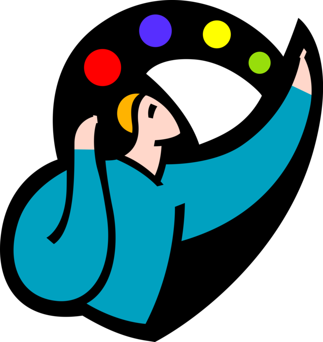Vector Illustration of Juggler or Busker Juggling Balls in the Air