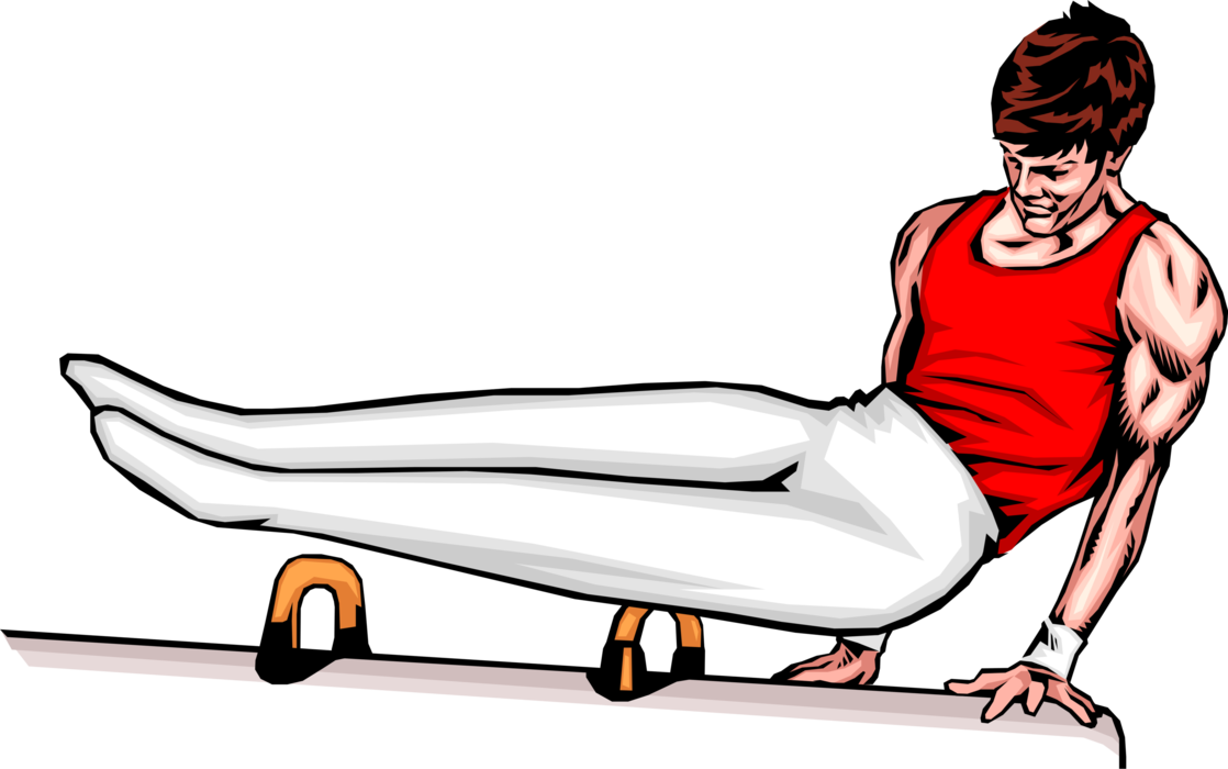 Vector Illustration of Gymnast Performs Gymnastics Routine on Pommel Horse