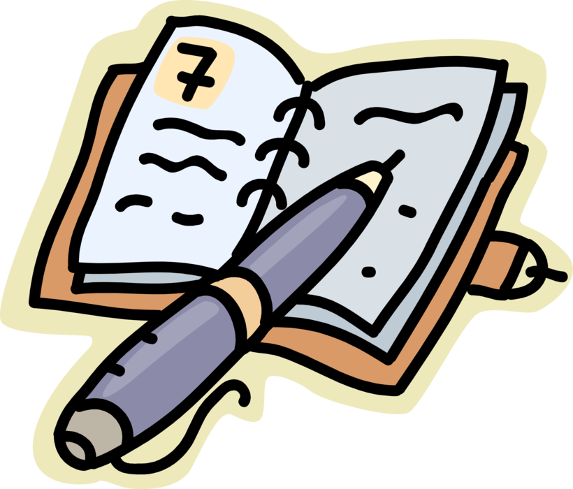 Vector Illustration of Notebook and Pen Writing Instrument
