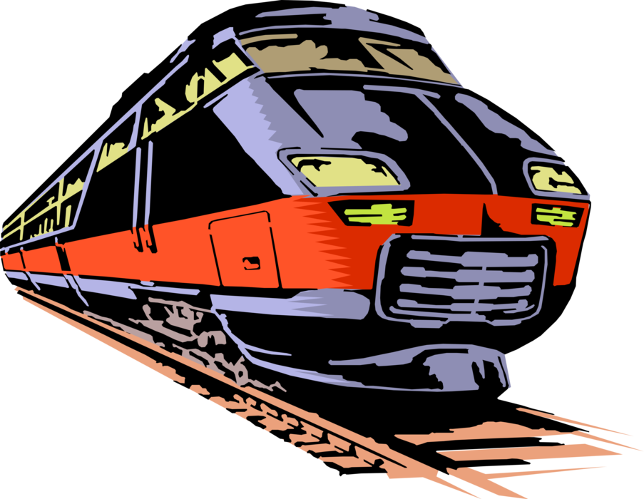 Vector Illustration of Railroad Rail Transport Speeding Locomotive Railway Train