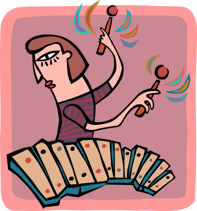 Vector Illustration of Musician Plays Xylophone Chromatic Musical Instrument