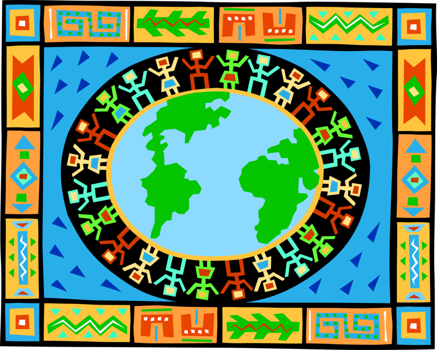 Vector Illustration of Southwestern United States Indigenous Native Symbols with Mother Earth World