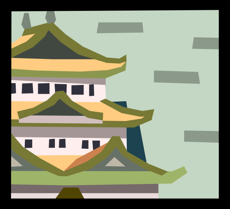 Vector Illustration of Japanese Pagoda Temple or Sacred Structure