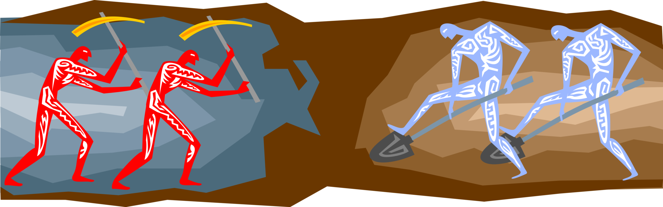 Vector Illustration of Men Digging Underground Tunnel In Dirt