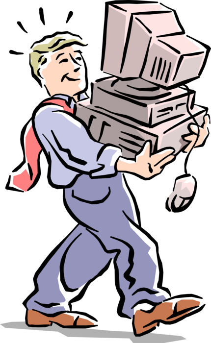 Vector Illustration of Businessman Carrying Personal Computer Workstation