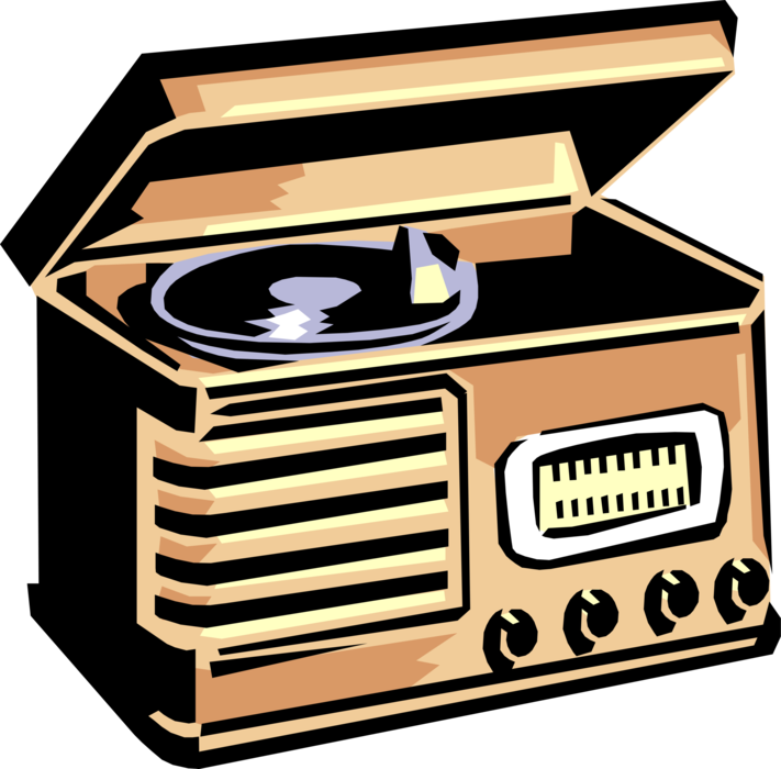 Vector Illustration of Vintage Record Player Phonograph with Radio