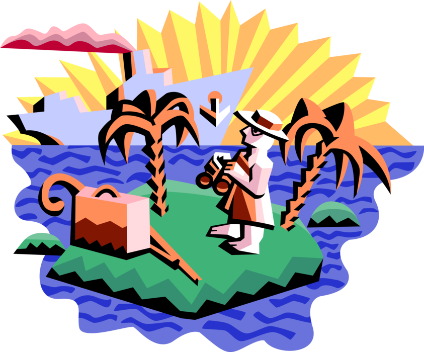 Vector Illustration of Vacation Tourist on Tropical Island Holiday