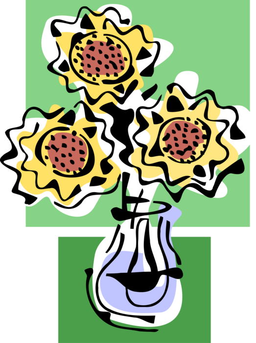 Vector Illustration of Sunflower Flowers in Vase