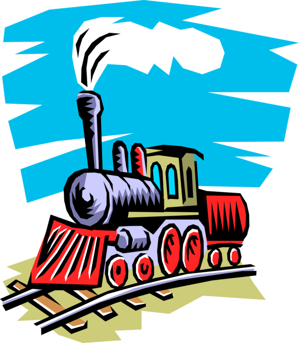 Vector Illustration of Rail Transport Speeding Steam Locomotive Railway Train