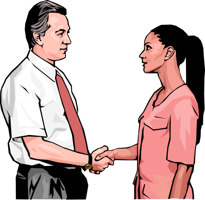 Vector Illustration of Business Associates Shake Hands in Introduction Greeting or Agreement Handshake