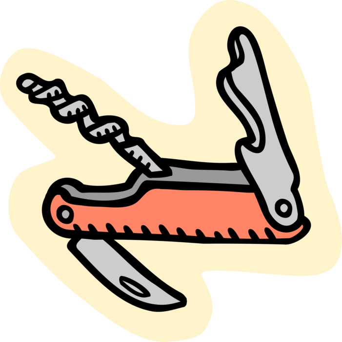 Vector Illustration of Pocketknife Tactical Folding Knife with Corkscrew and Bottle Opener