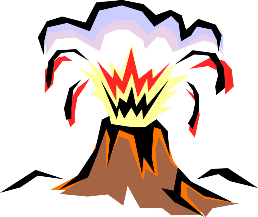 Vector Illustration of Mountain Volcano Blows Its Top