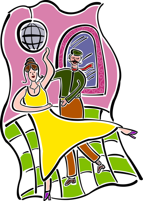 Vector Illustration of Ballroom Dancing with Male and Female Dancers