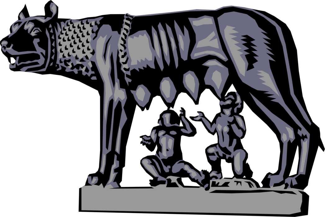 Vector Illustration of Medieval Sculpture of Capitoline She-Wolf Suckling Romulus and Remus