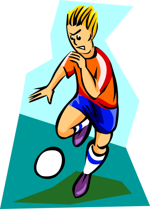 Vector Illustration of Sport of Soccer Football Player Kicks the Ball