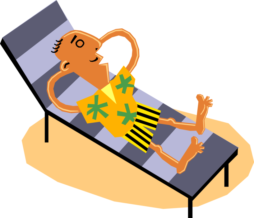 Vector Illustration of Businessman Relaxes on Holiday Vacation in the Sun on Lounge