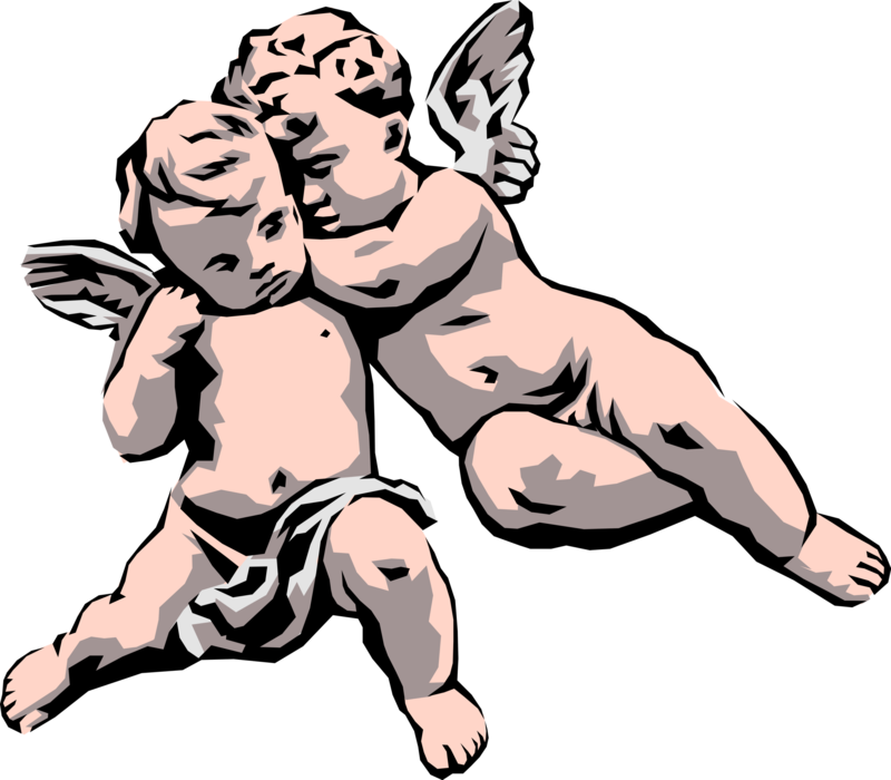 Vector Illustration of Angelic Spiritual Cherub Angels with Wings Embrace