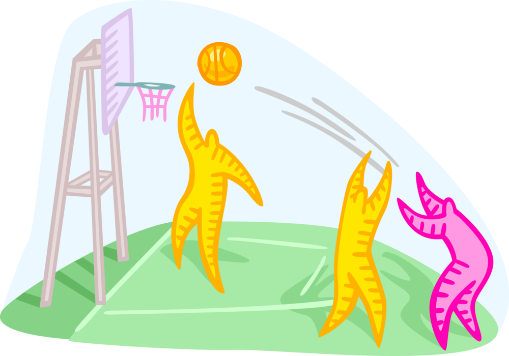 Vector Illustration of Sport of Basketball Game on Court Shooter Shoots for Three Points