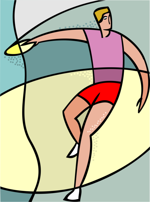 Vector Illustration of Track and Field Athletic Sport Contest Discus Thrower Hurls the Flying Disc