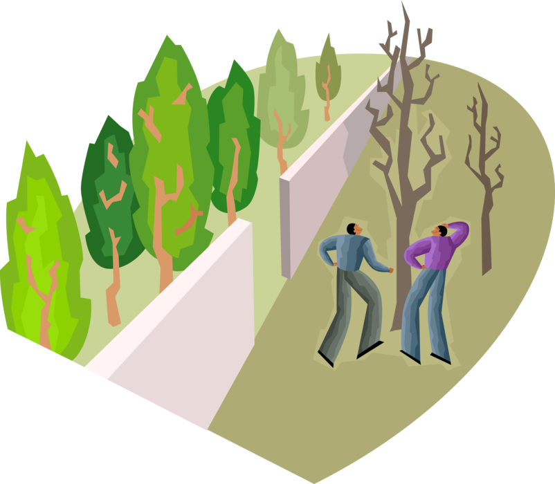 Vector Illustration of Healthy Forest with Dead Trees on Opposite Side of Wall