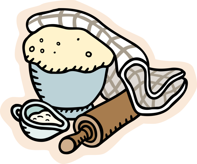Vector Illustration of Rising Bread Dough with Rolling Pin