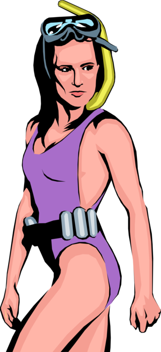 Vector Illustration of Snorkel Diver with Mask and Weight Belt in Swimsuit