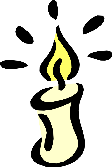 Vector Illustration of Burning Wax Candle with Flame