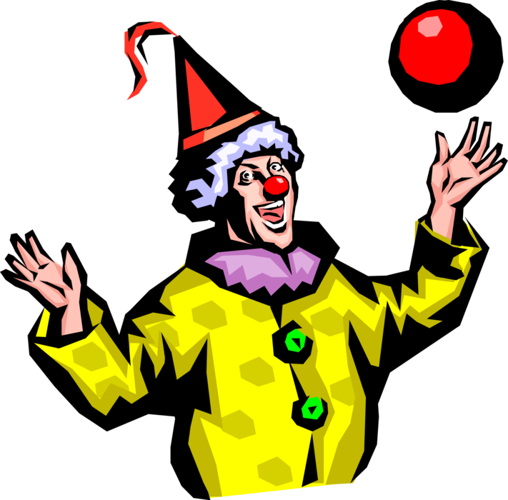 Vector Illustration of Bozo the Circus Carnival Clown with Ball