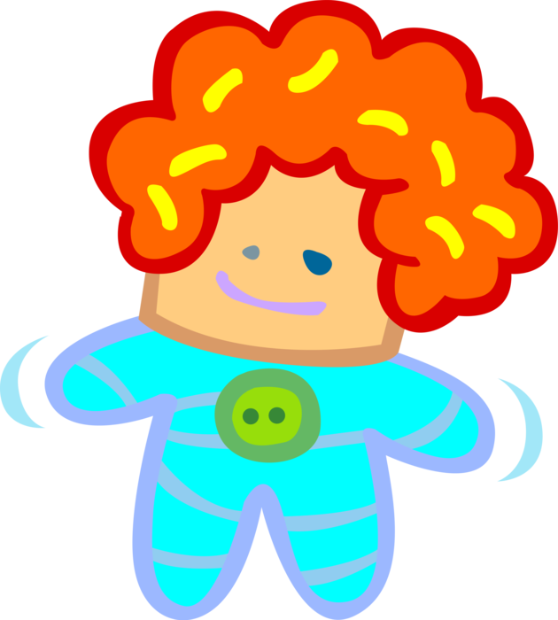 Vector Illustration of Child's Red Haired Toy Doll