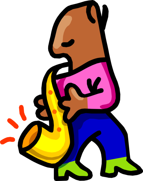 Vector Illustration of Jazz Saxophone Musician Plays the Sax