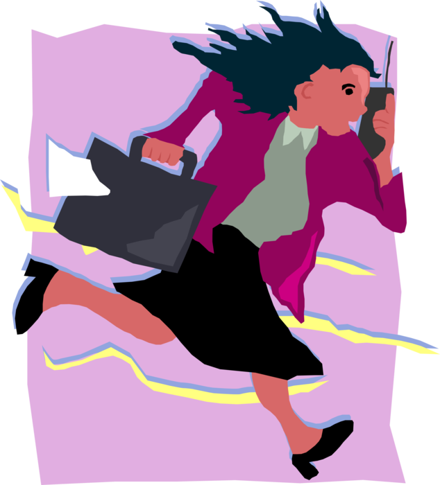 Vector Illustration of Businesswoman on the Go with Briefcase and Phone