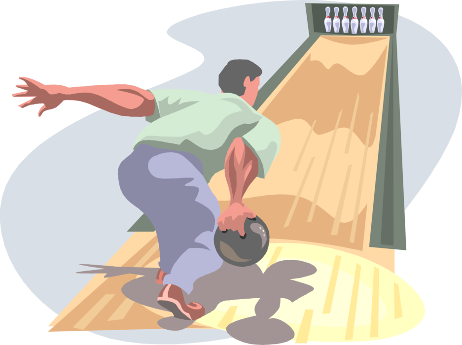 Vector Illustration of Bowler Bowling Ball Down Bowling Alley