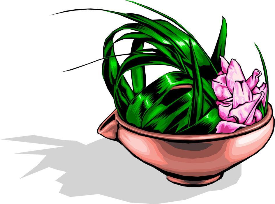 Vector Illustration of Japanese Floral Arrangement in Pot