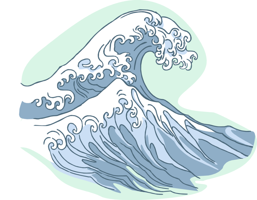 Vector Illustration of Ocean Waves Cresting