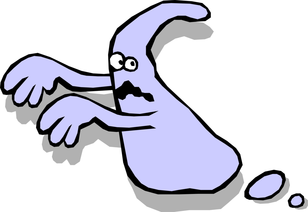 Vector Illustration of Scared Ghost Phantom, Apparition, Spirit, Spook Runs Away in Fear