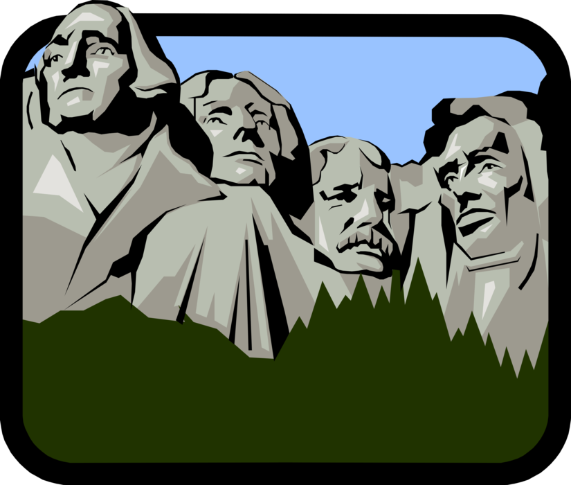 Vector Illustration of Mount Rushmore National Memorial Sculptures of Four United States Presidents, South Dakota