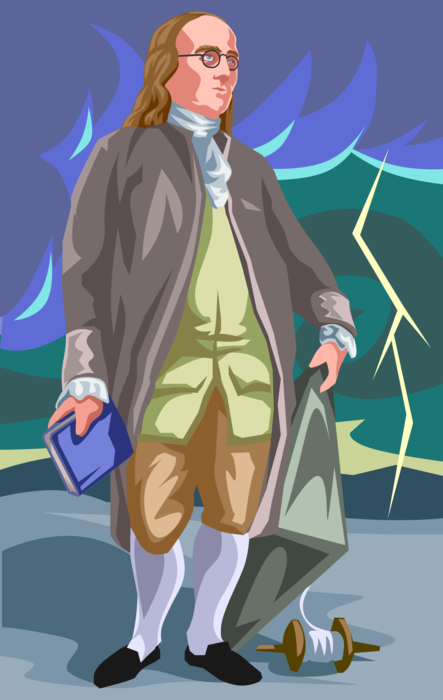 Vector Illustration of Benjamin Franklin Polymath Founding Father of the United States Invents Lightning Rod