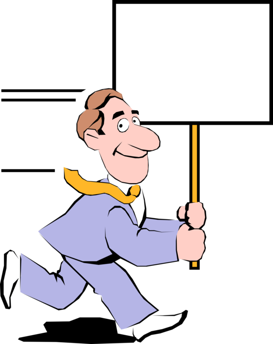 Vector Illustration of Businessman Running with Protest Sign