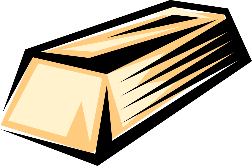 Vector Illustration of Gold Bar, Gold Precious Metal Bullion or Gold Ingot of Refined Metallic Gold