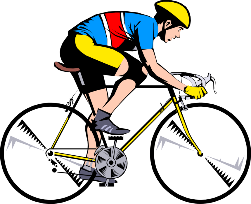 Vector Illustration of Cycling Enthusiast on Racing Bike Races to the Finish Line