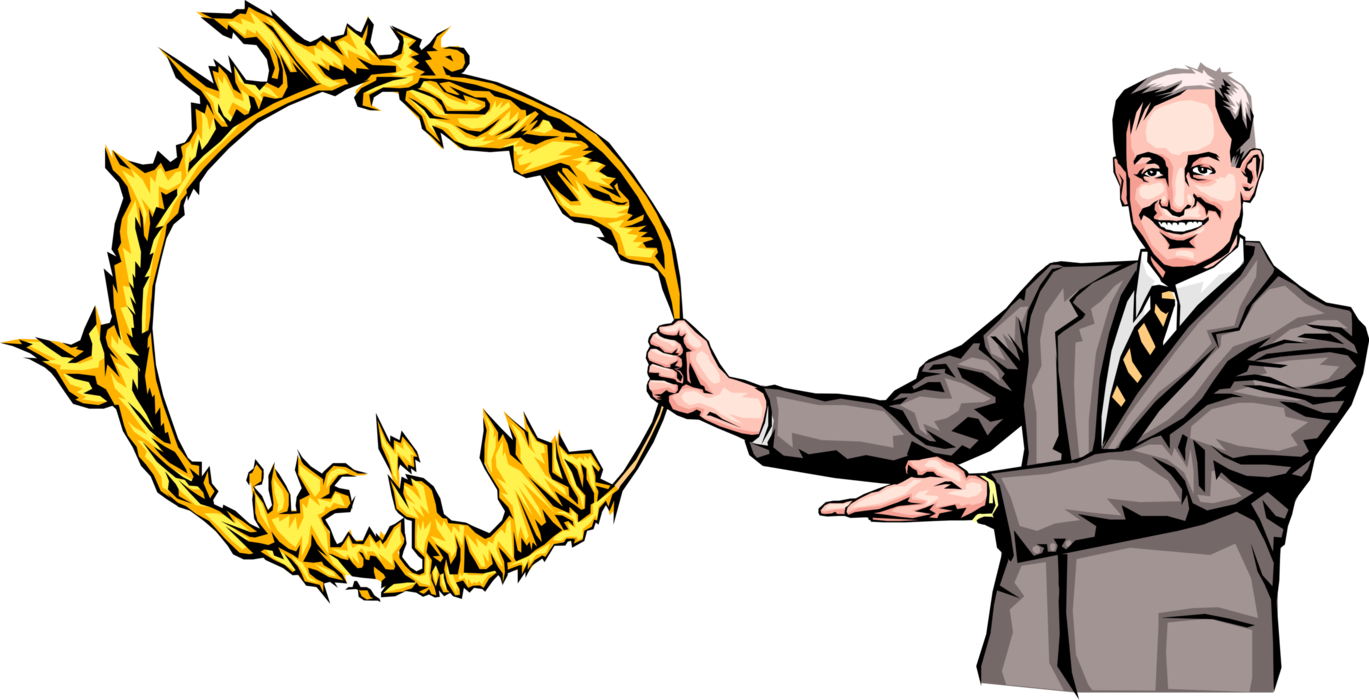 Vector Illustration of Businessman Holding Hoop of Flaming Fire