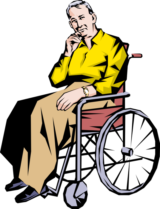 Vector Illustration of Retired Elderly Senior Citizen with Alzheimer's in Wheelchair